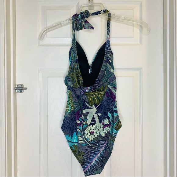 Coastal Blue Tropical Print One Piece Swimsuit Size XS - Picture 6 of 11